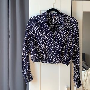 FREE PEOPLE BUTTON UP NAVY BLOUSE - NWOT